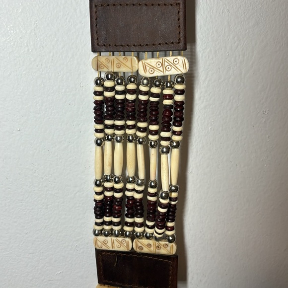 Leather Vintage Beaded Ivory Boho Belt - Picture 12 of 17
